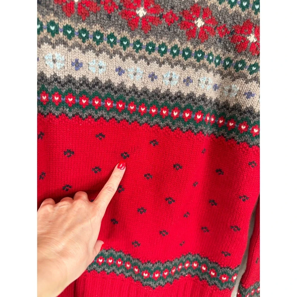 Lauren Ralph Lauren‎ Hand Knit Lambswool Fair Isle Full Zip Sweater Red Small